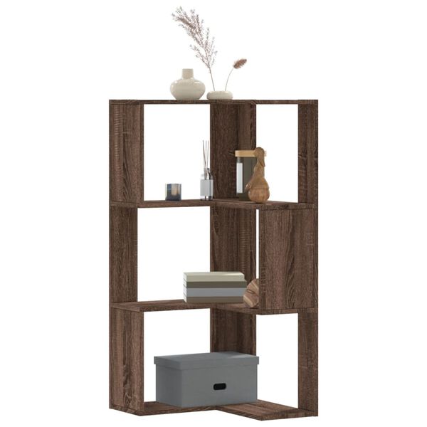 vidaXL Corner Bookcase 3-Tier Brown Oak 19.7x19.7x40.2" Engineered Wood