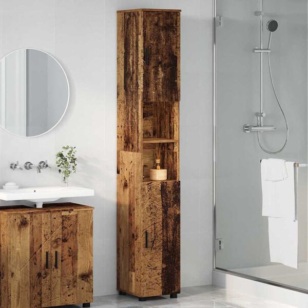 vidaXL Bathroom Cabinet with Storage Old Wood 11.81 x 13.78 x 75.59 in