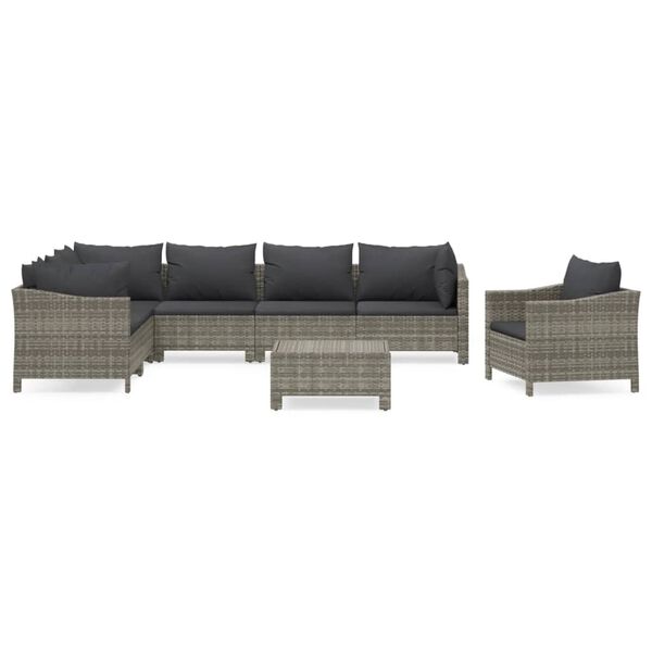 vidaXL Garden Lounge Set Grey PE Rattan Large Modular