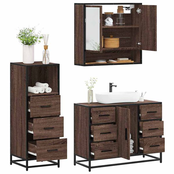 vidaXL Bathroom Furniture Set Brown oak Engineered wood, metal, glass