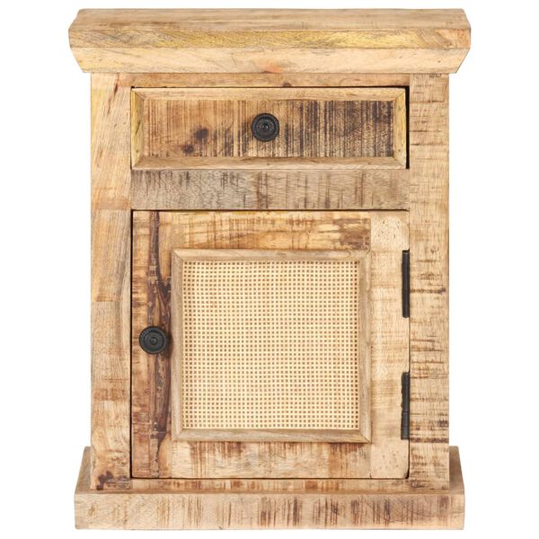 vidaXL Bed Cabinet Natural Wood Solid Mango Wood and Natural Cane Medium