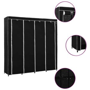 vidaXL Wardrobe Black Iron frame and polyester fabric Large Wardrobe