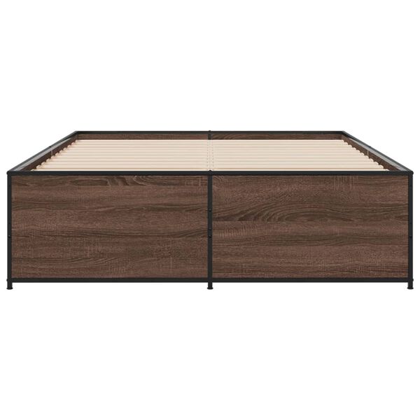 vidaXL Bed Frame Brown Oak Engineered Wood, Steel Small Double Durable