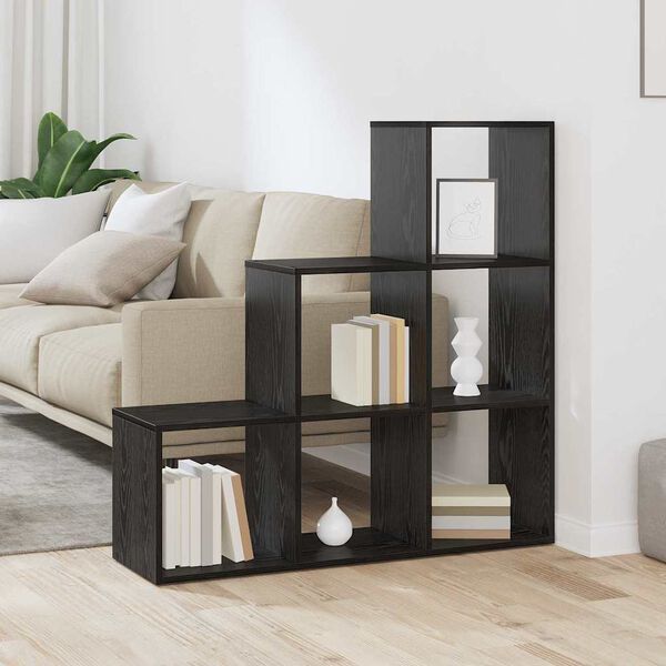 vidaXL Room Divider Bookcase Black Oak 38.98 x 11.42 x 38.98 in