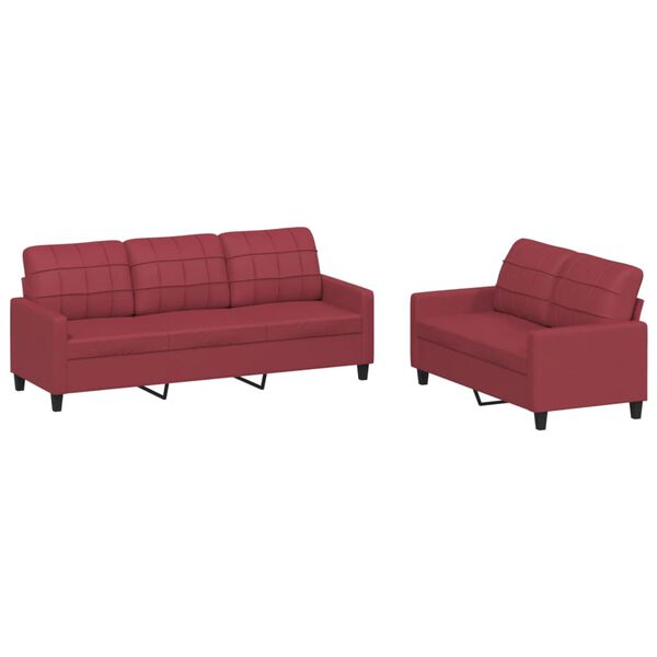vidaXL Sofa Set Wine Red Faux Leather 2-Seater, 3-Seater Durable