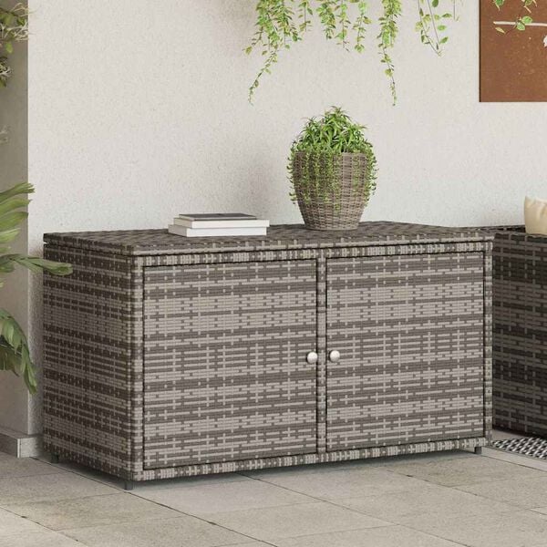 vidaXL Garden Storage Cabinet Grey PE Rattan, Powder-Coated Steel Medium