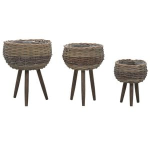 vidaXL Planter Set of 3 Brown Wicker Small, Medium, Large