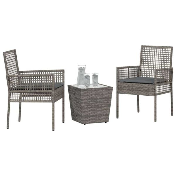 vidaXL Garden Bistro Set 3 pcs Grey Poly Rattan