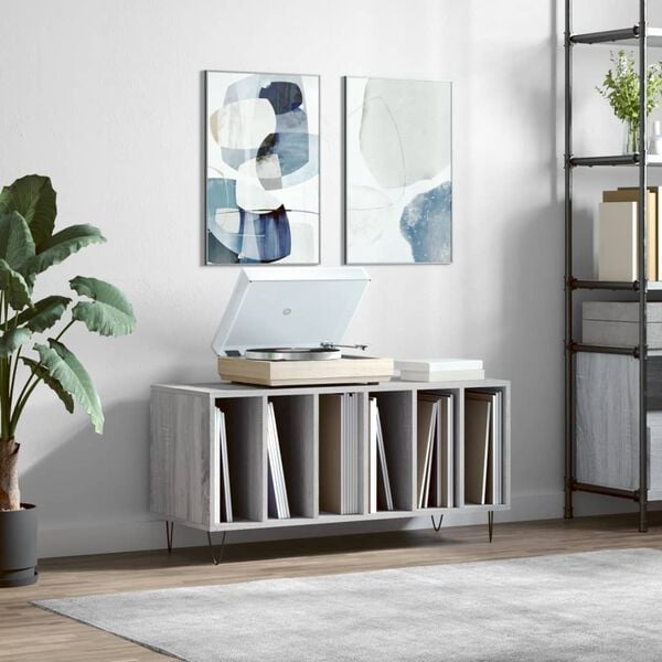 vidaXL Record Cabinet Grey Sonoma Engineered wood, Iron