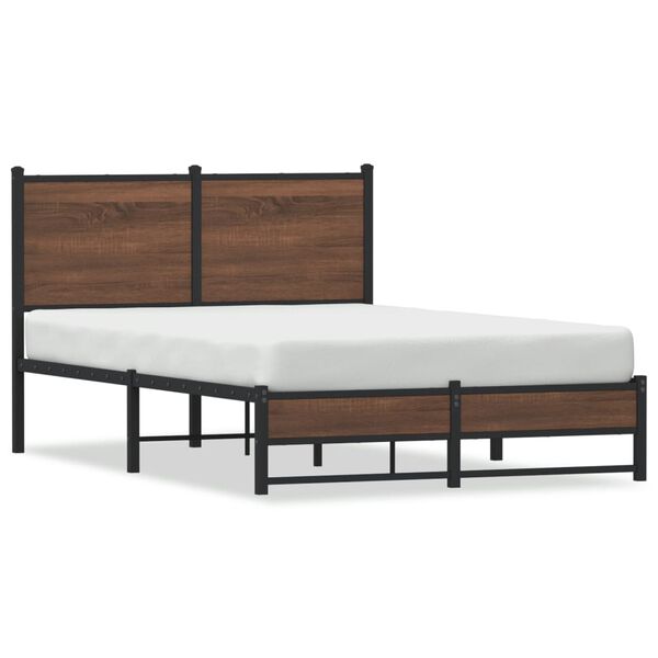 vidaXL Bed Frame Brown oak Steel, engineered wood Small Double Bed Frame
