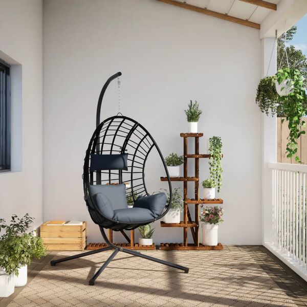 vidaXL Hanging Egg Chair Anthracite Rattan Large Removable Covers