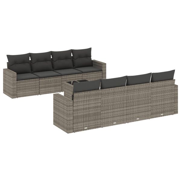 vidaXL Garden Sofa Set Grey PE Rattan 9 Piece Modular Garden Sofa Set