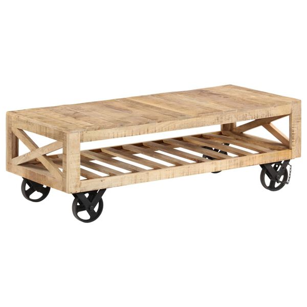 vidaXL Coffee Table with Wheels Solid Wood Mango 43.3"x19.7"x14.6"
