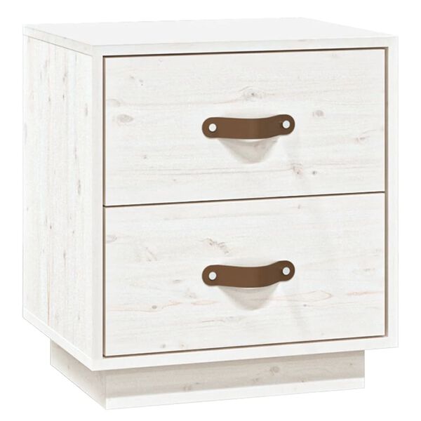 vidaXL Nightstand White Solid Pine Wood Medium Nightstand Rectangular