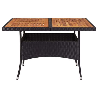 vidaXL Patio Dining Table Black Poly Rattan and Solid Acacia Wood