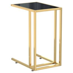 vidaXL Side Table Black and Gold Tempered Glass, Powder-Coated Iron