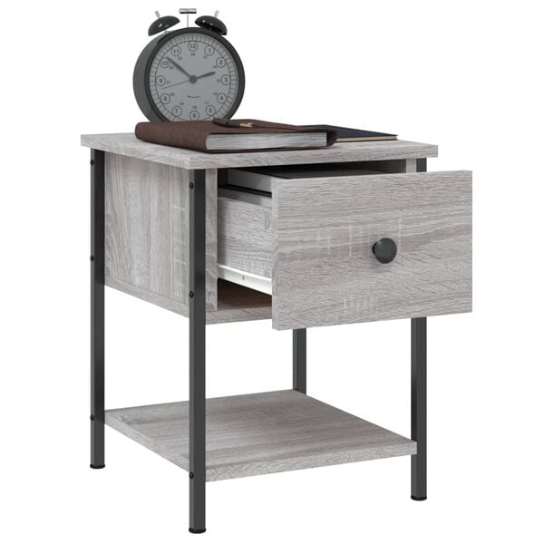 vidaXL Bedside Table Grey Sonoma Engineered Wood, Iron Small Nightstand