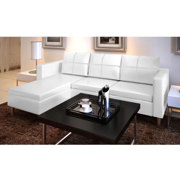 vidaXL Sofa White Faux Leather, Plywood, Pine Wood Slats, Chrome-plated Iron