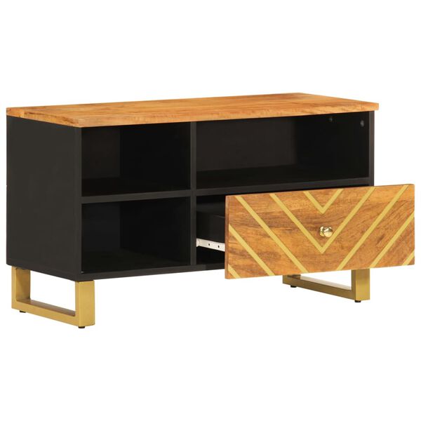 vidaXL TV Cabinet Brown and Black Mango wood, MDF, Iron Medium
