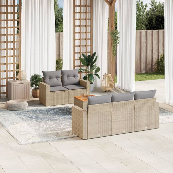 vidaXL Garden Sofa Set Beige PE rattan Large Adjustable Armrests