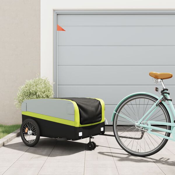 vidaXL Bike Trailer Black and Green 99.2 lb Iron