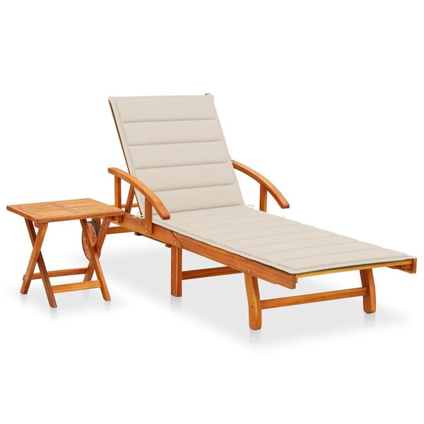 vidaXL Sunlounger With Table Beige Solid Acacia Wood Standard Foldable