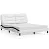 vidaXL Bed Frame without Mattress "Hvar" White and Black 63"x78.7" Faux Leather