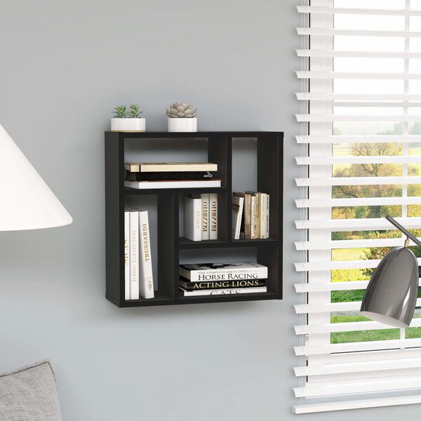 vidaXL Wall Shelf Black 17.8x6.3x17.8" Engineered Wood