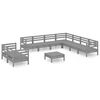 vidaXL 10 Piece Patio Lounge Set Solid Pinewood Gray