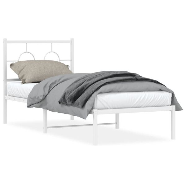 vidaXL Bed Frame White Powder-coated steel Small Single Metal Bed Frame