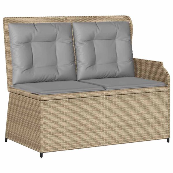 vidaXL Reclining Patio Bench Beige PE rattan, Powder-coated steel Standard