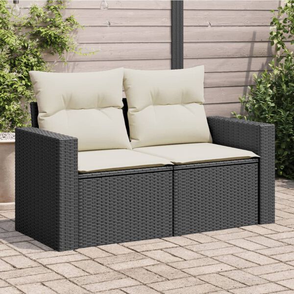 vidaXL Garden Sofa Black and Cream PE Rattan 2-Seater Modular