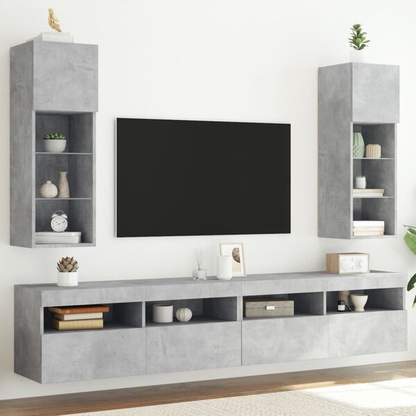 vidaXL TV Stands with LED Lights 2 pcs Concrete Gray 12"x11.8"x35.4"