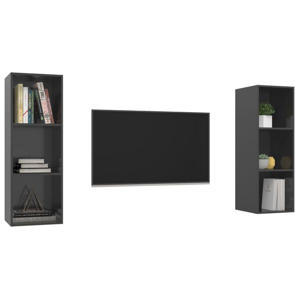 vidaXL TV Cabinet Set of 2 High gloss gray Engineered wood Standard