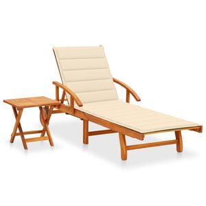 vidaXL Sunlounger With Table Cream Solid acacia wood Standard Foldable