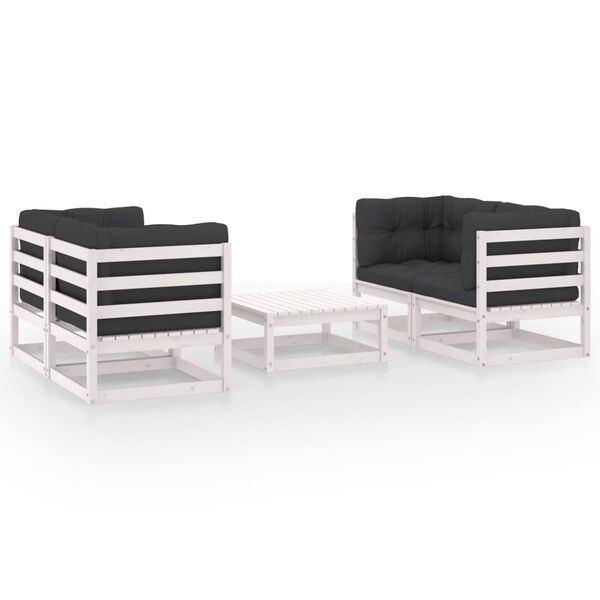 vidaXL Garden Lounge Set White Solid pine wood, 100% polyester Medium