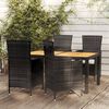 vidaXL Outdoor Dining Set Black Poly Rattan 5 Piece Set Removable Covers