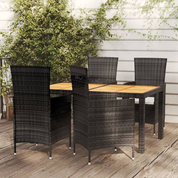 vidaXL Outdoor Dining Set Black Poly Rattan 5 Piece Set Removable Covers