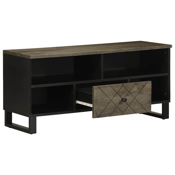 vidaXL TV Cabinet Black Solid mango wood, engineered wood, metal Medium
