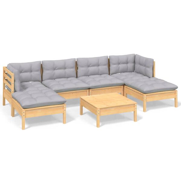 vidaXL Garden Lounge Set Grey Solid pine wood, 100% polyester Large