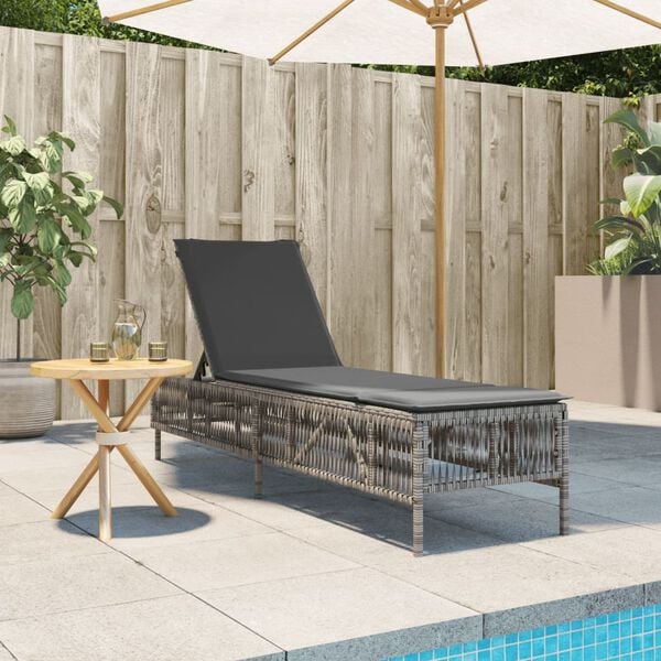 vidaXL Sun Lounger Grey PE Rattan 77.9 x 21.7 x 37.8 in