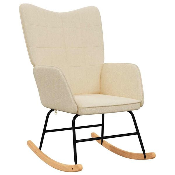 vidaXL Rocking Chair Cream 100% polyester, solid rubber wood, steel