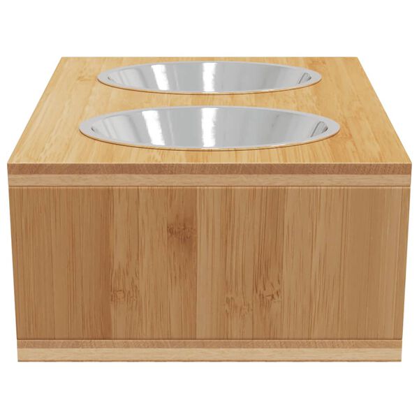 vidaXL Raised Dog Bowl Clear Bamboo and Stainless Steel Medium Durable