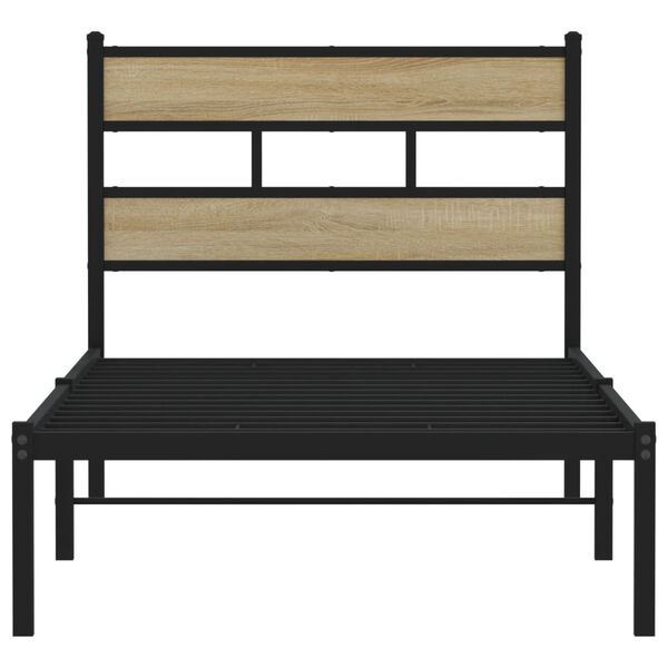 vidaXL Bed Frame Black, Sonoma Oak Iron, engineered wood Single