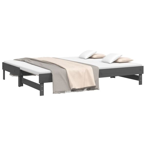 vidaXL Day Bed Grey Solid pinewood Double Extendable Day Bed