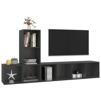 vidaXL 3 Piece TV Cabinet Set Gray Chipboard