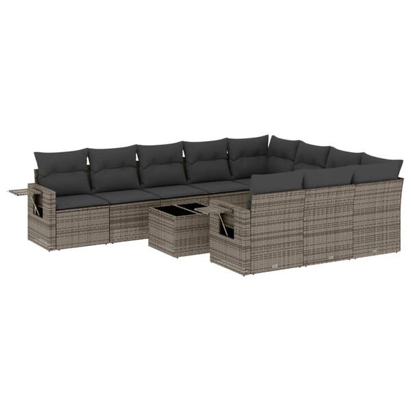 vidaXL Garden Sofa Set Grey PE Rattan Large Adjustable Armrests