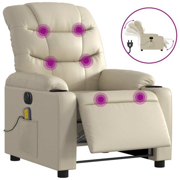 vidaXL Electric Massage Recliner Chair Cream Faux Leather