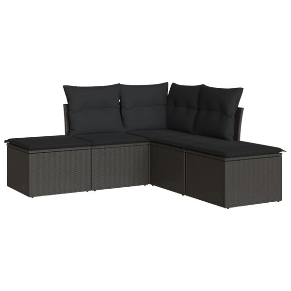 vidaXL Garden Sofa Set Black PE rattan, powder-coated steel, polyester