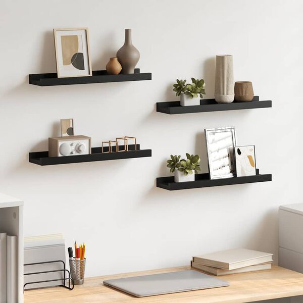 vidaXL Wall Shelf Set of 4 Black MDF Medium Wall mounting Wall Shelf
